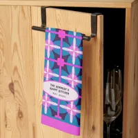 60s Abstract Pink Blue Floral Kaleidoscope Design  Kitchen Towel