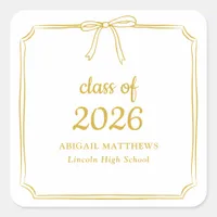 Elegant Whimsical Bow Yellow Gold Graduation Favor Square Sticker