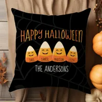 Candy Corn Family Name Personalized Halloween Throw Pillow