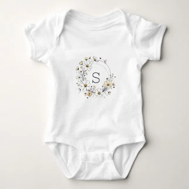 Custom Floral Monogram Baby Girl Boho Sage Green Baby Bodysuit