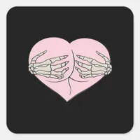 Heart Butt Hug Skeleton Hands Classic Square Sticker