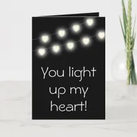 Heart lights on a string Happy Valentine's black Card