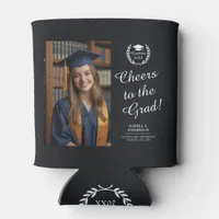 Black Personalized Two-Photo Graduation Emblem Can Cooler