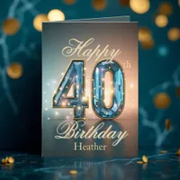 Sparkling Gold and Blue Gemstone 40th Birthday Card