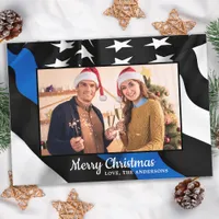 Police Christmas Thin Blue Line American Flag  Holiday Card
