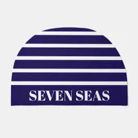 Blue white stripes yacht name doormat