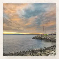 Sailboat at Pier on Ocean at Sunset Coaster