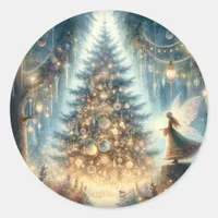 Little Christmas Fairy in an Enchanted Forest Classic Round Sticker