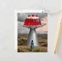 Vintage Cherry UFO Surreal Sweet Treat Postcard