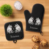 Personalized Winged Dragons  Oven Mitt & Pot Holder Set