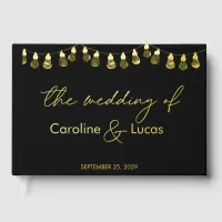 Elegant Gold Black Modern Photo Monogram Wedding Foil Guest Book