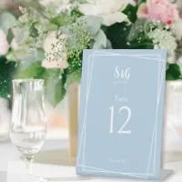 Pastel Blue Elegant Wedding Reception Table Number Pedestal Sign