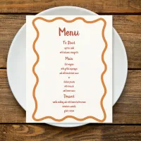 Handwritten Whimsical Wavy Border 70s Wedding Menu