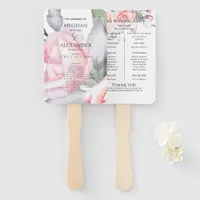 Wedding Program | Watercolor Pink Roses Hand Fan