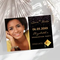 Black purple confetti Graduation Party Save The Date