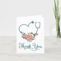 Modern Floral Stethoscope Heart Nurse or Doctor Thank You Card