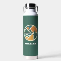 Retro green orange Mountain Adventure Camping Water Bottle