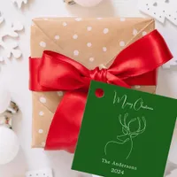 Green white abstract reindeer modern Christmas Favor Tags