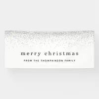 Silver Faux Glitter Border Name Merry Christmas Banner