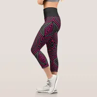 Magenta Grey and Black Ethnic Tribal Pattern Capri Leggings