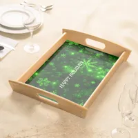 White Snowflakes Deep Green Large Serving Tray
