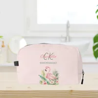 Pink flamingo tropical monogram bridesmaid dopp kit