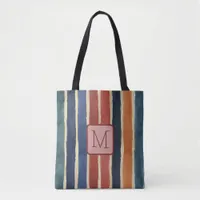 Vertical Wide Stripes Brick Color Block Monogram Tote Bag