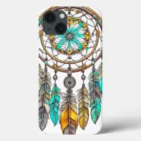 Teal Dreamcatcher Mystical Boho Feathers and Beads iPhone 13 Case