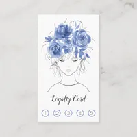 Cute pretty girl with blue watercolor roses-Floral Loyalty Card