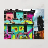 Pink and Teal Graffiti Art | Abandoned House Postcard