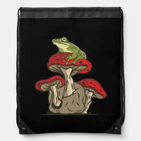 Frog  Mushroom Cottagecore Classic Drawstring Bag