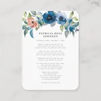 Blue Roses Photo Sympathy Funeral Memorial Card