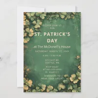 Vintage Rustic Green Gold Shamrock St Patricks Day Invitation