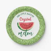 One in a Melon Glitter Watermelon First Birthday Paper Plates