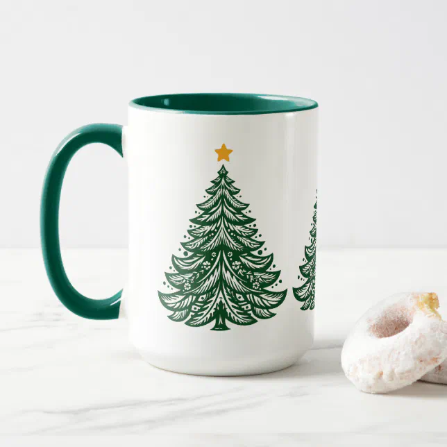 Scandinavian Folk Art Green Christmas Tree Coffee Mug