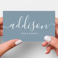 Modern Girly Dusty Blue Minimalist Calligraphy Business Card