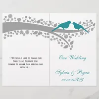 whimsy aqua lovebirds  folded Wedding program