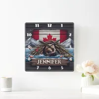 Canadian Beaver Building Dam Near Mountains Square Wall Clock