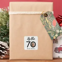 Hello 70 Black & White Dots Photo & Name Birthday Square Sticker
