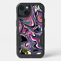 Blue, Black, Coral, White Swirls Marble Like Art   iPhone 13 Case