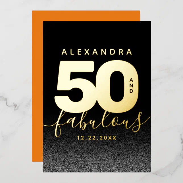 Modern Girly Orange 50 and Fabulous Foil Invitation