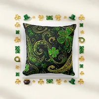 Gold Filigree Emerald Clover Celtic Pattern Throw Pillow