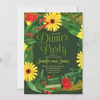 Bold Bright Green Red Yellow Flowers Dinner Party Invitation