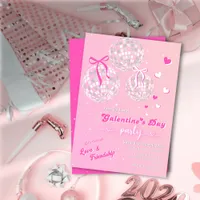 Girly Retro Pink Silver Disco Ball Galentine's Day Invitation