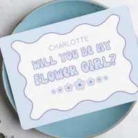 Cute Trendy Blue Personalized Flower Girl Proposal Card