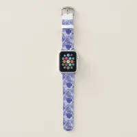 Tropical Blue Palm Leaves Pattern on White Apple Watch Band