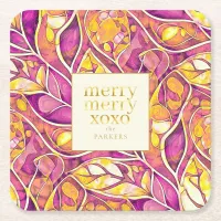 Magenta Gold Christmas Merry Pattern#21 ID1009 Square Paper Coaster