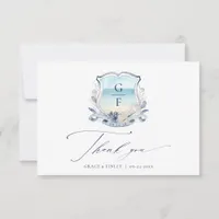 Elegant Beach Wedding Monogram Crest  Thank You Card