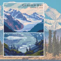 Retro Glacier Bay Alaska USA National Park Travel  Postcard