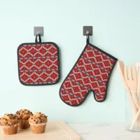 Southwest Mesas Red and Turquoise Geometric Design Oven Mitt & Pot Holder Set